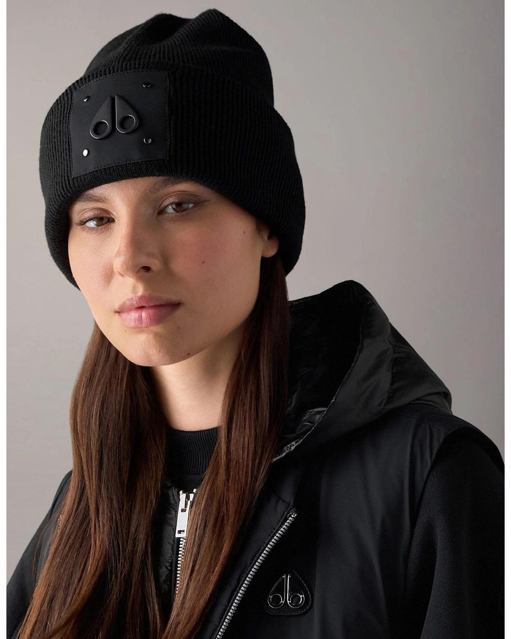 Moose Knuckles Black Icon Logo Wool Beanie for men
