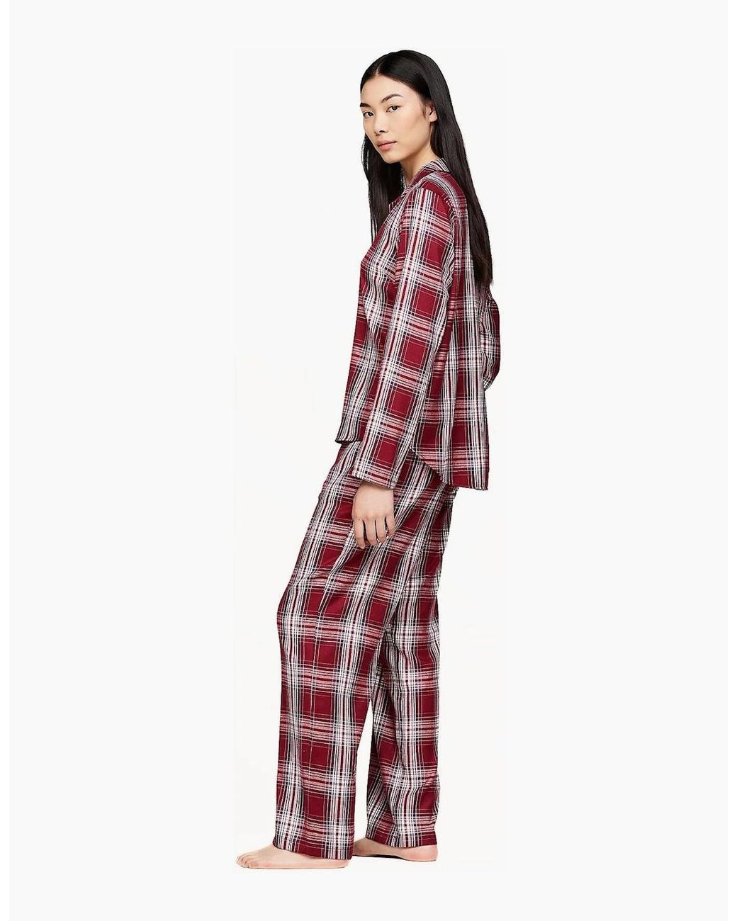 Tommy Hilfiger Red Plaid Check Flannel Pyjama Set, Deep Rouge