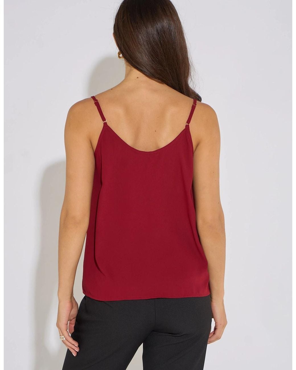 Gini London Red Mulberry Lace Trim Strappy Cami Top