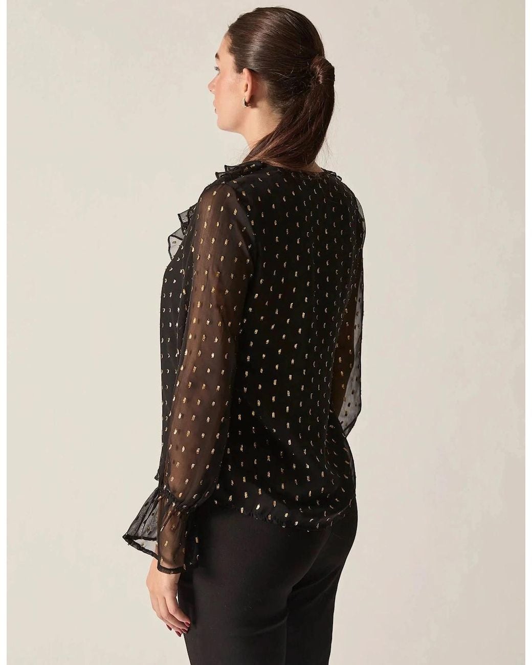 James Lakeland Black Metallic Ruffle Blouse