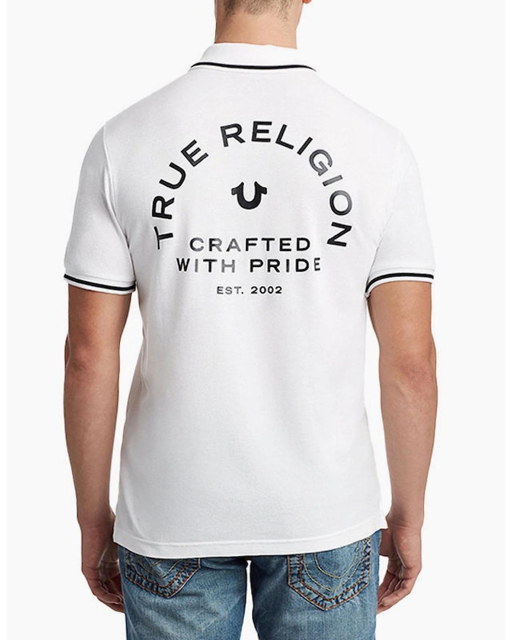 True Religion White Casual Polo T Shirt Short Sleeve Cotton Tee Classic Golf