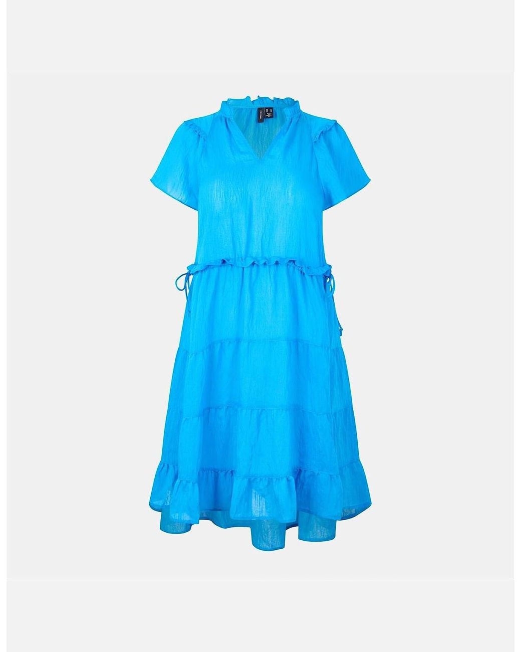 Vero Moda Blue Luca V-Neck Mini Tiered Dress