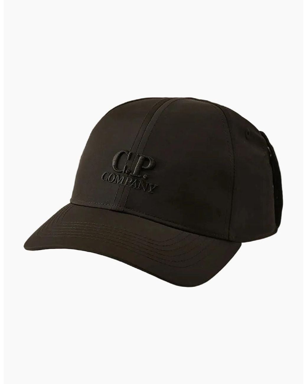 C P Company Black Chrome-R Embroidered Logo Goggle Cap for men