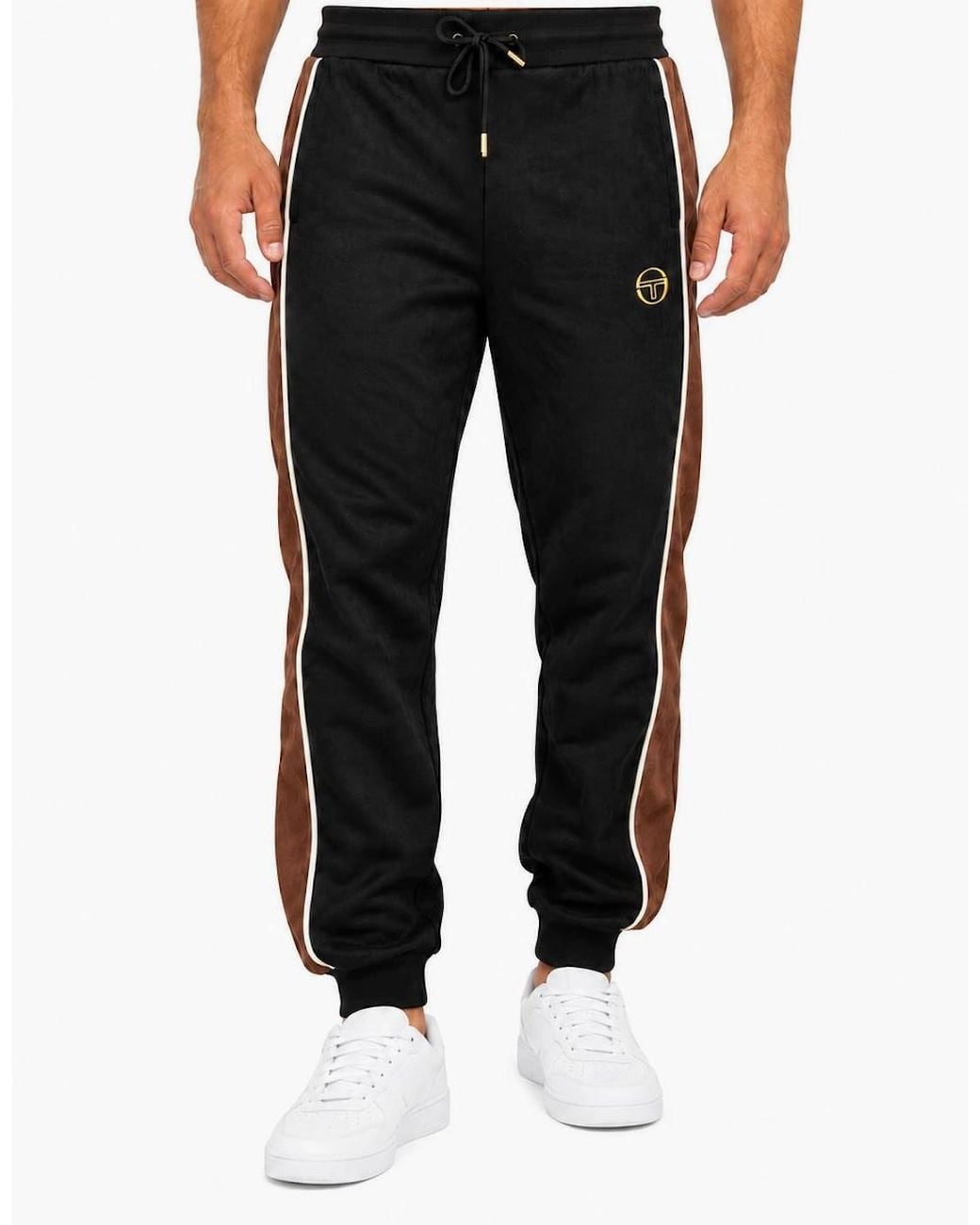 Sergio Tacchini Black Contrast Suede Track Pant Joggers/Potting Soil/Gardenia for men