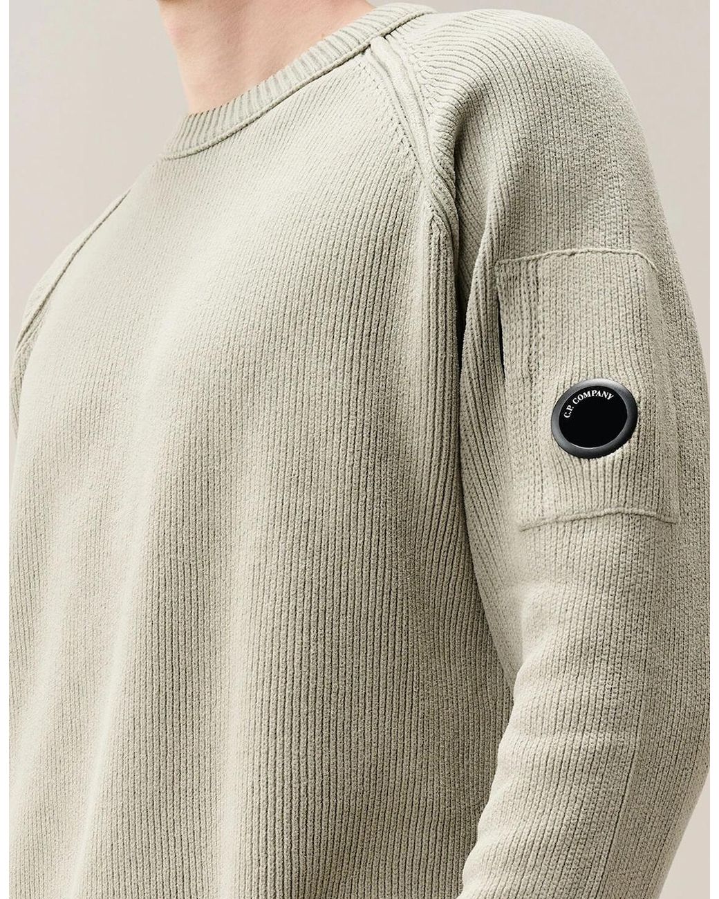 C P Company Natural Chenille Cotton Lens Sweater for men