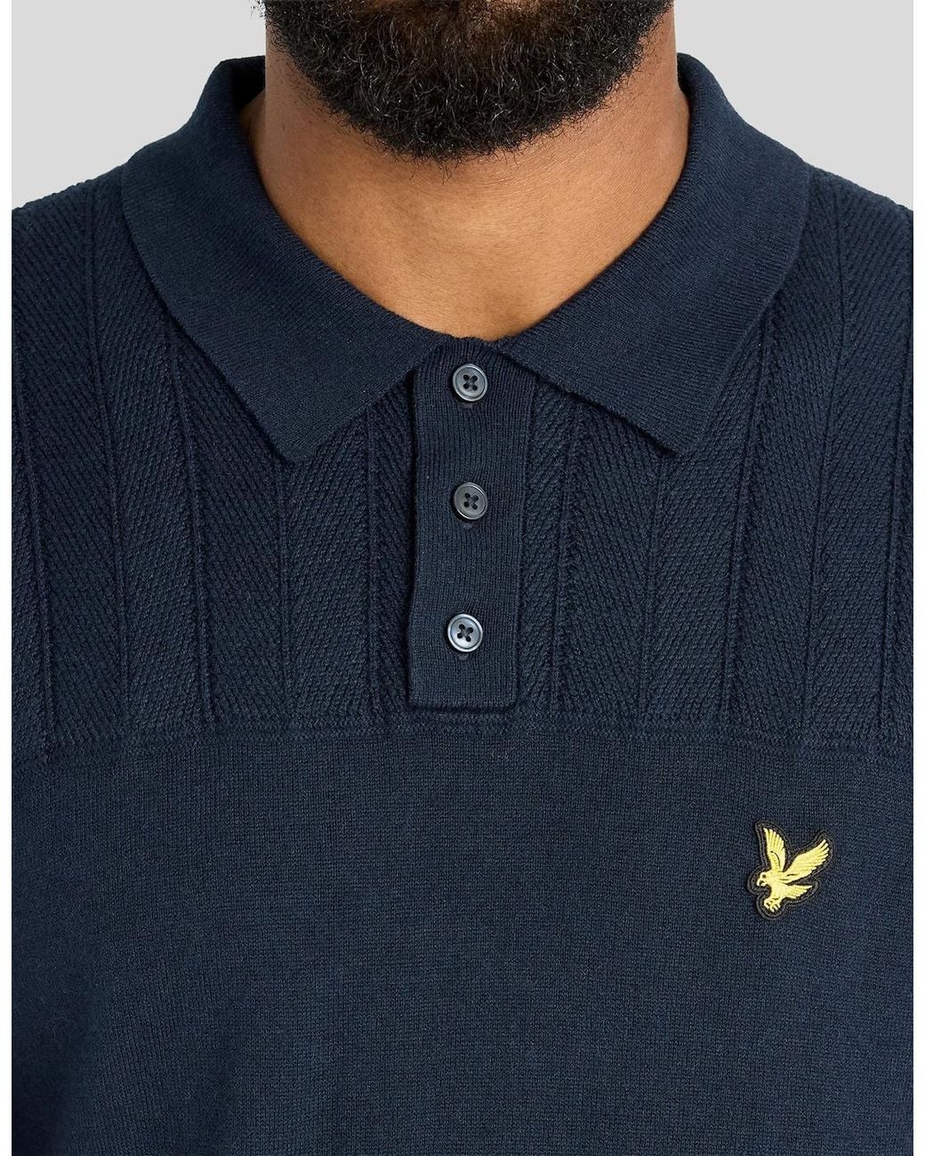 Lyle & Scott Blue Texture Block Knitted Polo Shirt for men