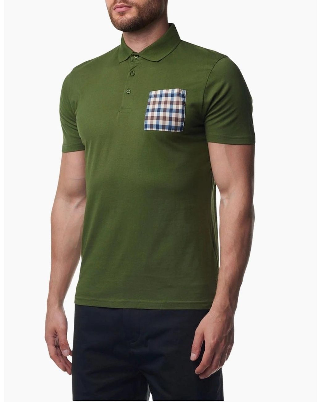 Aquascutum Green Active Beach Sailor Check Polo Army Polo Shirt for men