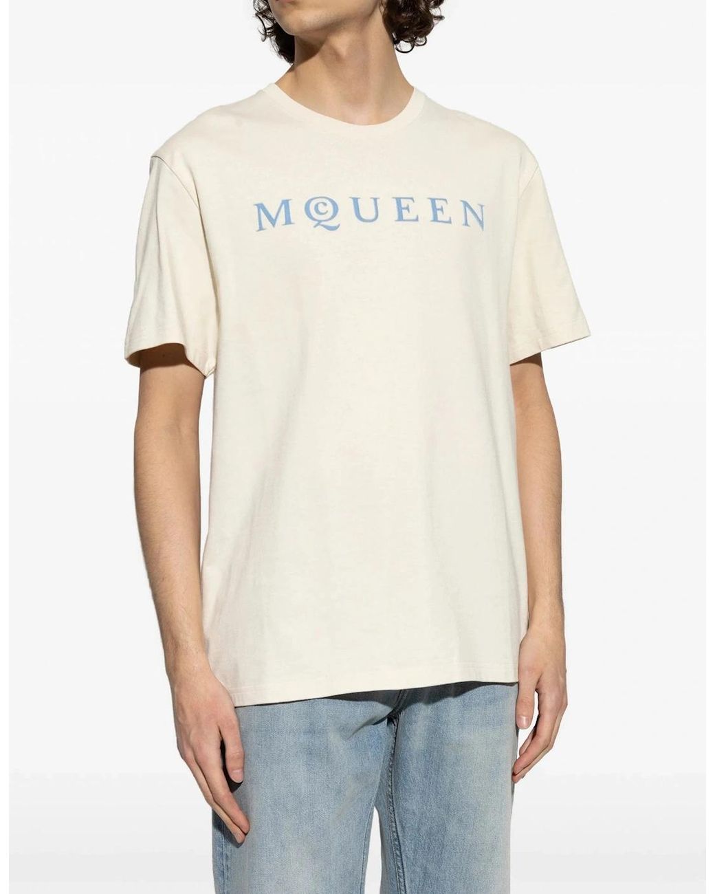 McQueen White Flock Print Logo T-Shirt for men