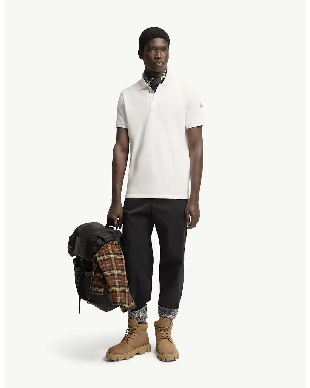 Moncler White Cotton Polo Shirt for men