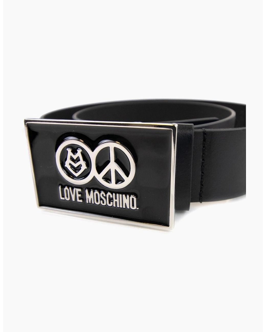Love Moschino Black Gloss Peace Sign Buckle Belt 9902 for men