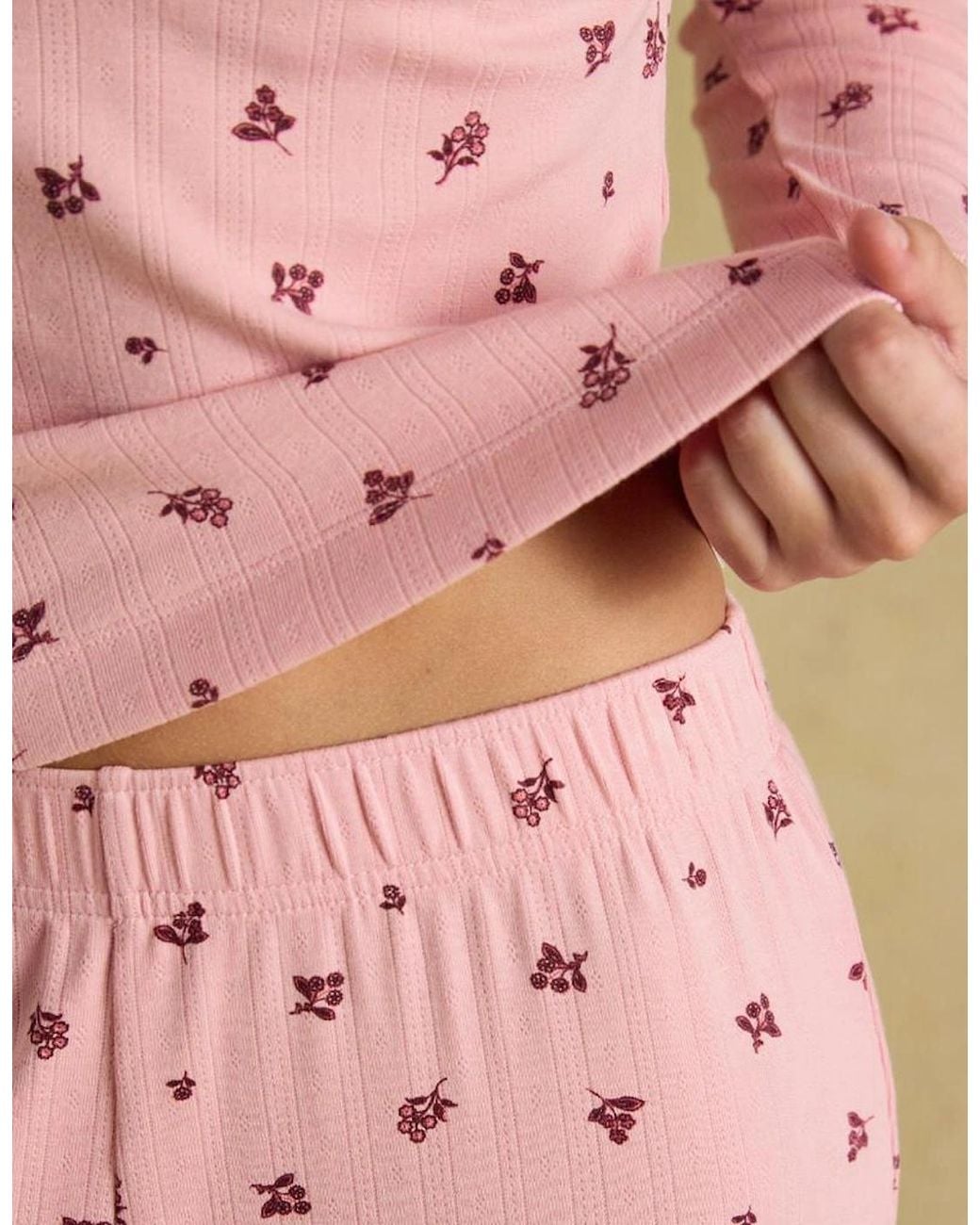Joules Pink Pointelle Ladies Pyjama Set Floral