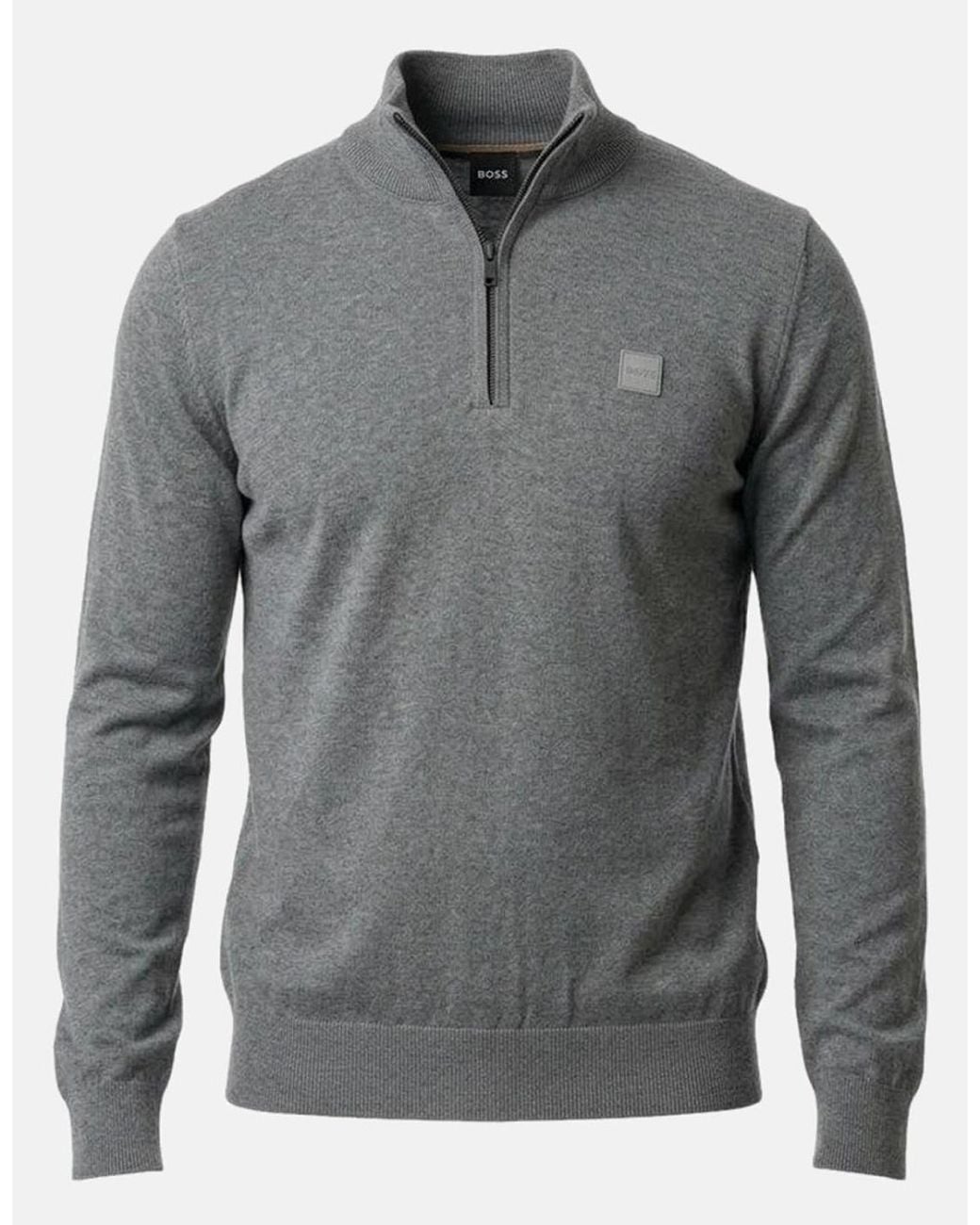 Boss Gray Boss Kanobix Zip Neck Jumper