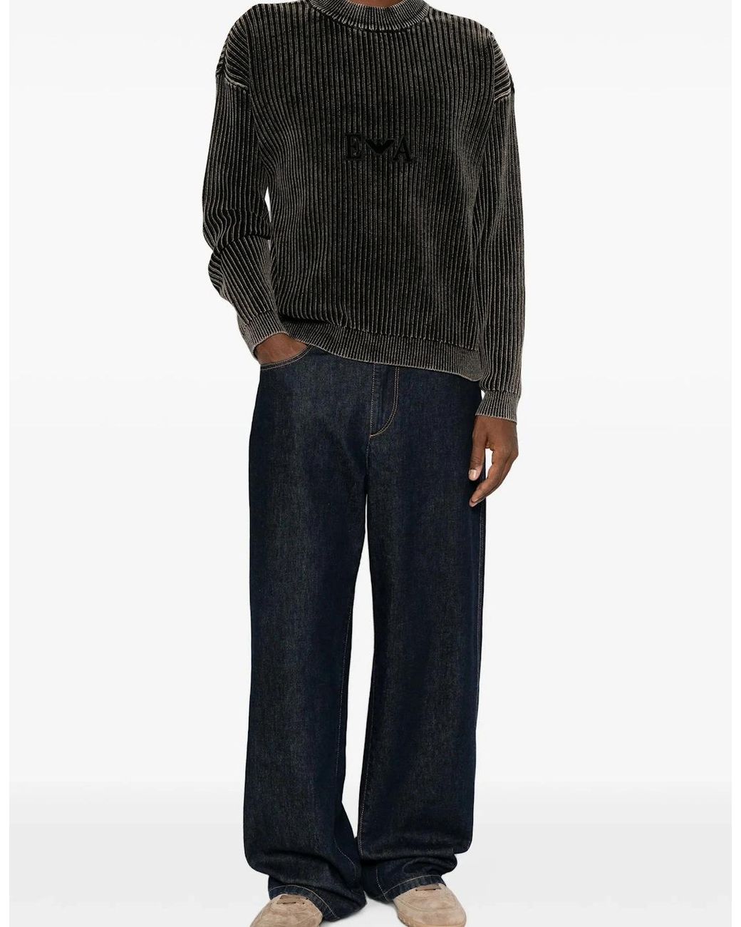 Emporio Armani Black Ribbed Branded Sweater for men