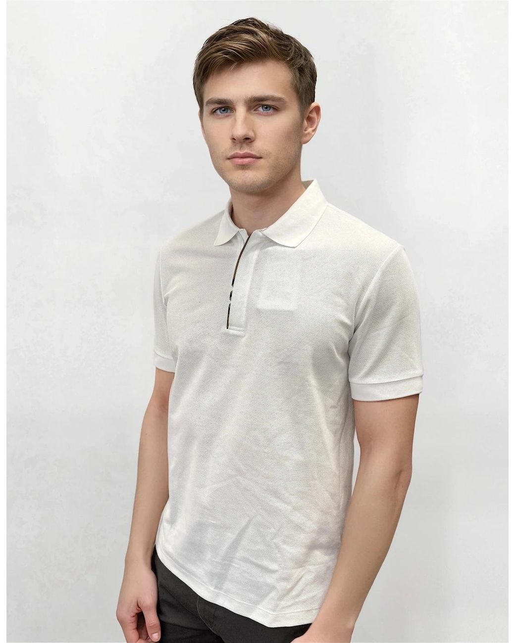 Burberry White Hartford Zip Polo Shirt for men