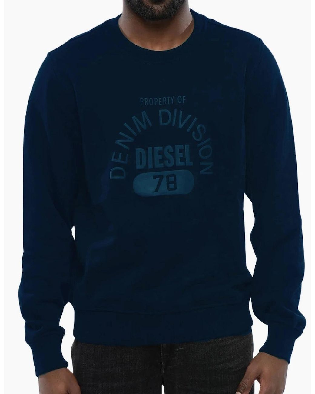 DIESEL Blue Denim Division Logo Sweatshirt for men