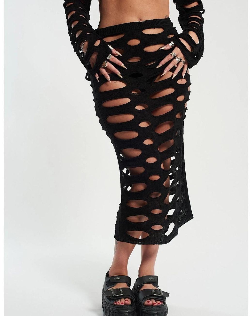 The Ragged Priest Black Rag Peep Skirt