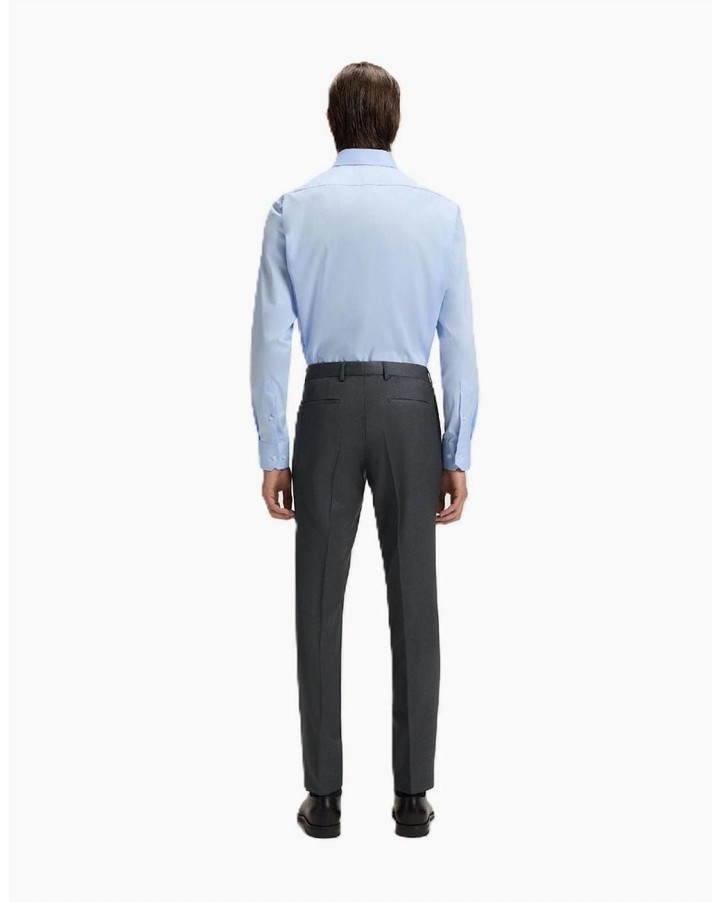 Boss Blue Wenten Solid Patterned Straight Leg Trousers for men