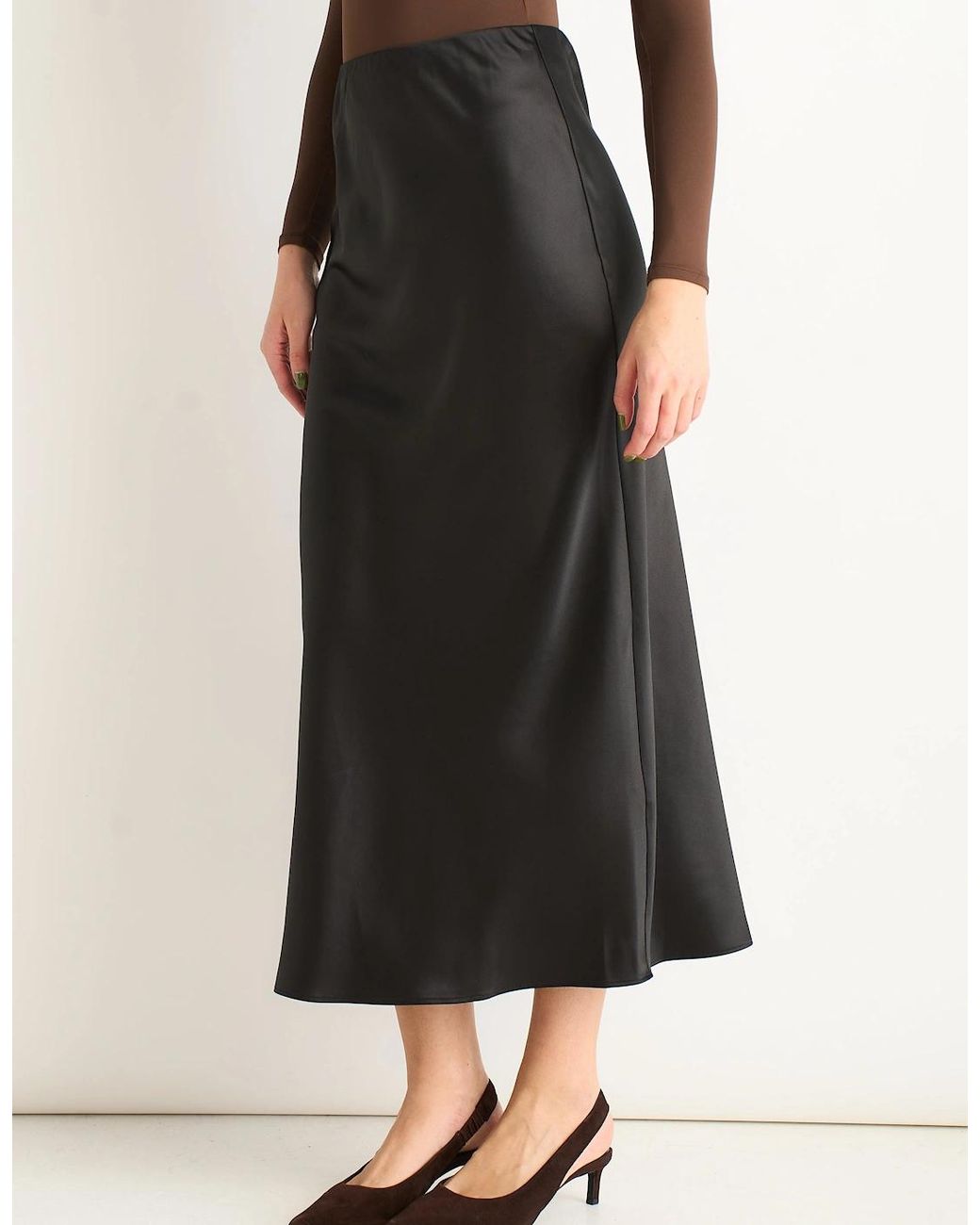 Gini London Black Satin Bias Cut Midi Skirt