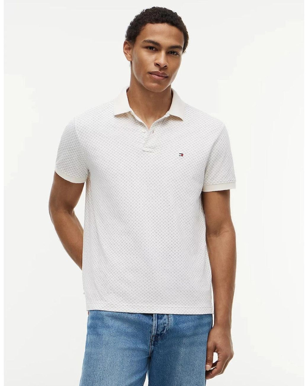 Tommy Hilfiger White Microprint Pique Polo Shirt Z00 Ivory Petal for men