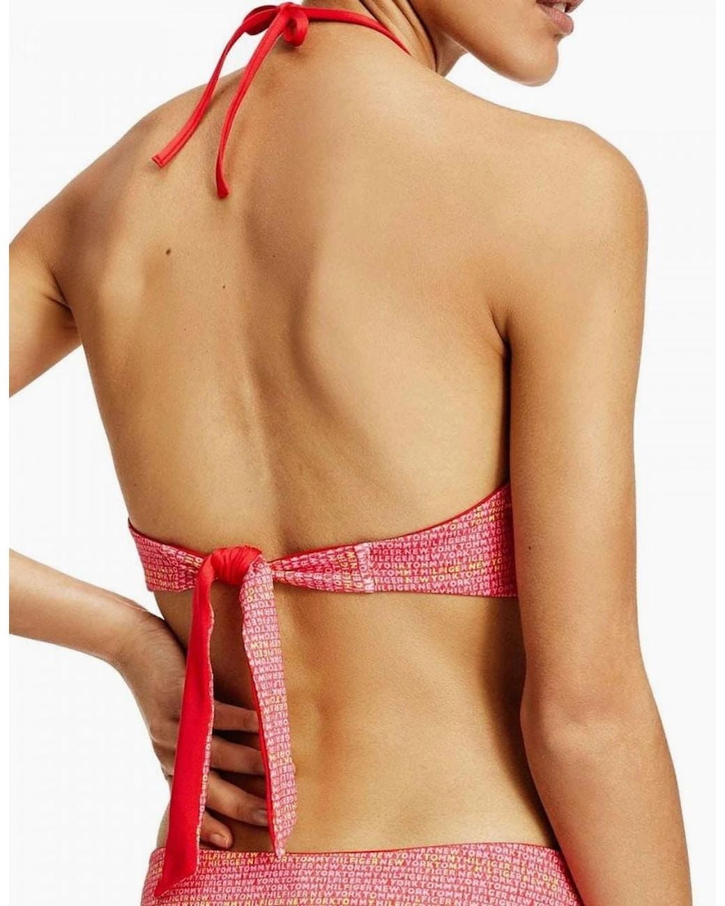 Tommy Hilfiger Red Reversible Bandeau Swim Top, Logo Ww Aop