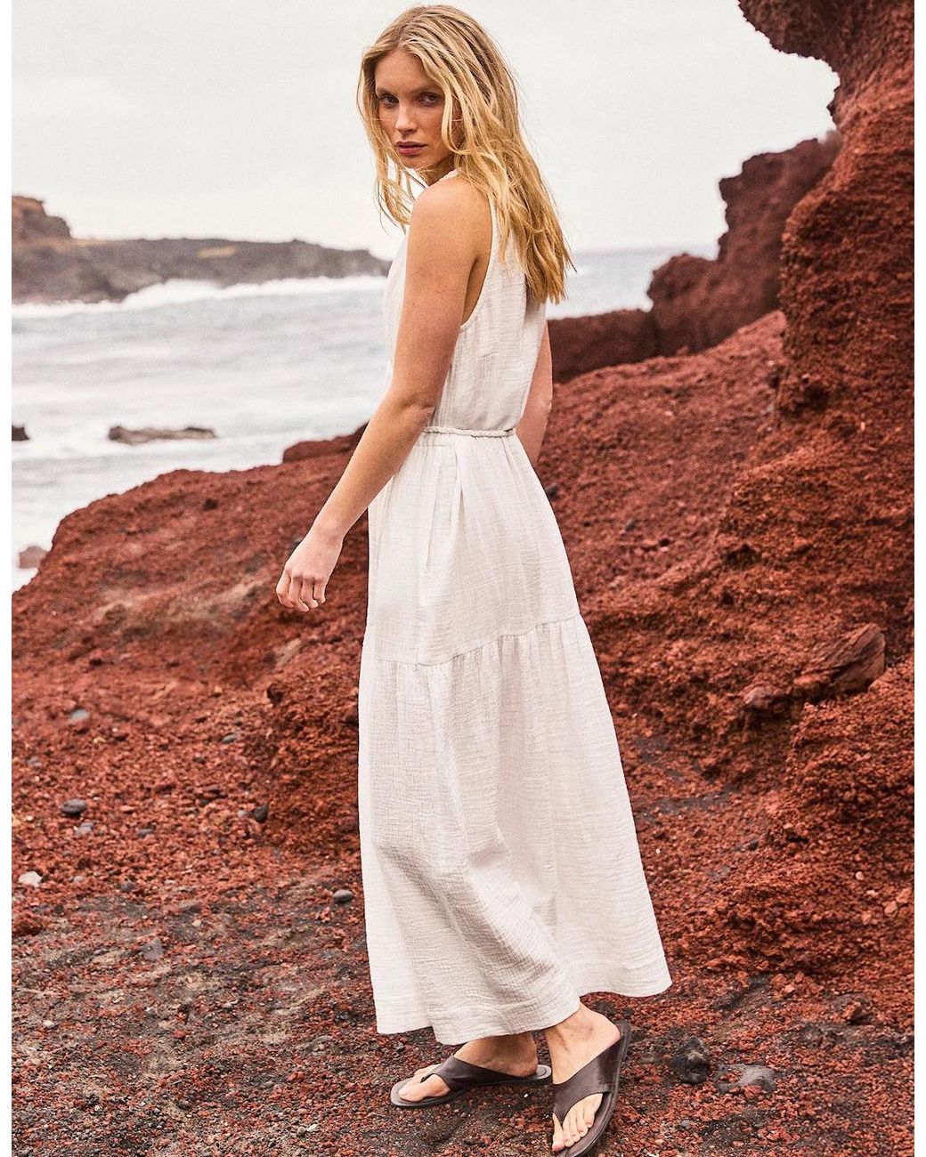 Ro&zo White Petite Ivory Cheesecloth Rope Belt Dress