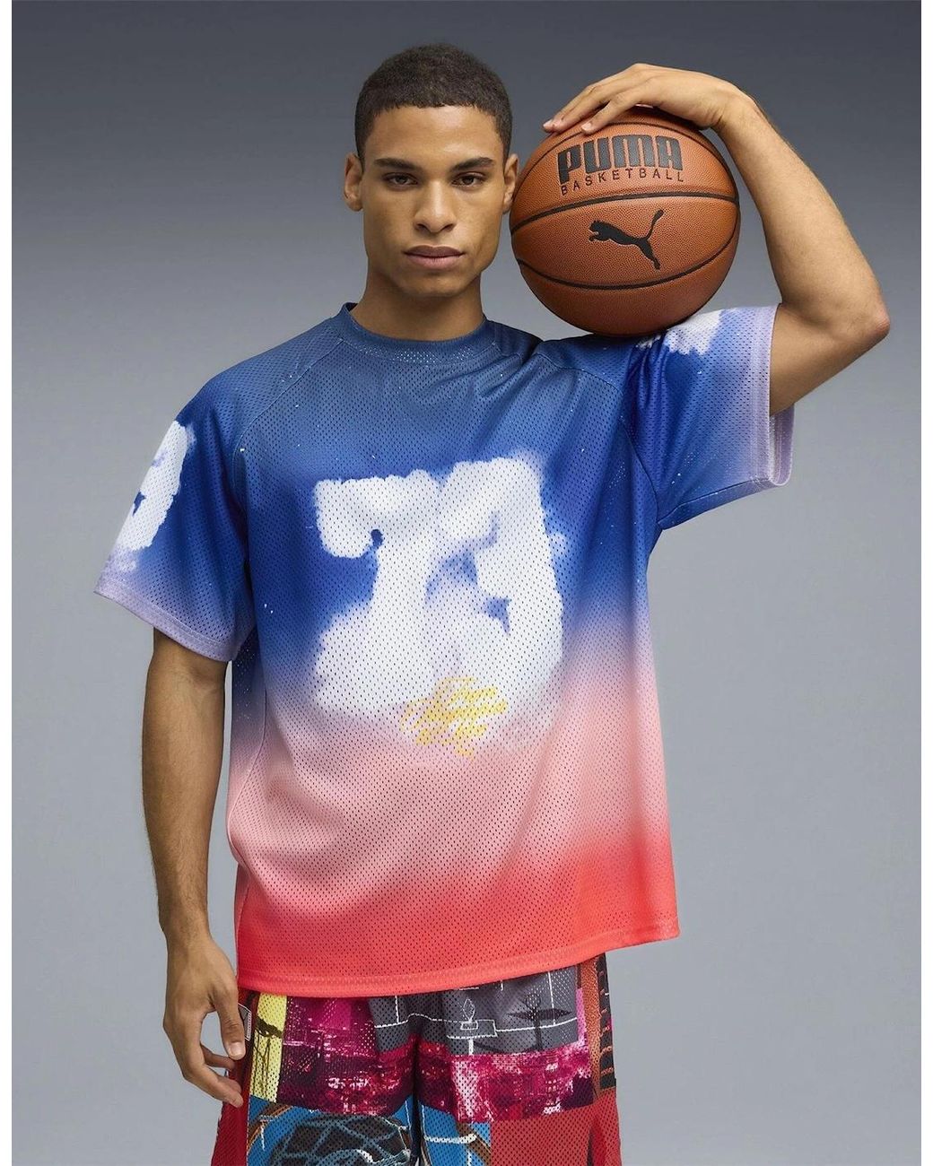 PUMA Blue Hooptopia Sunset Hoops Jersey Performance T-Shirt for men