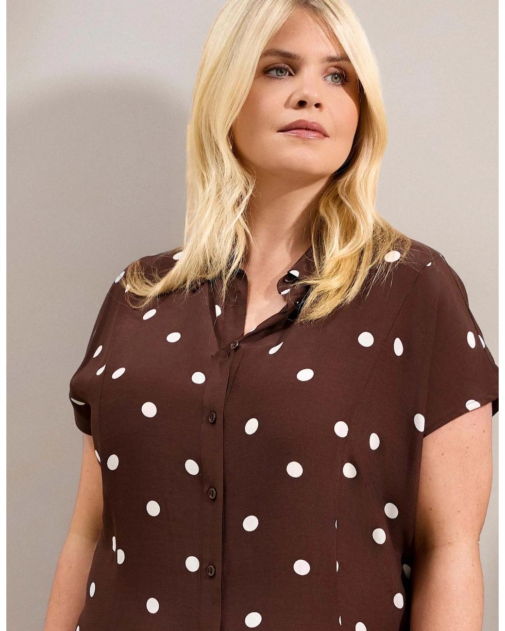 Live Unlimited London Brown Petite Chocolate Polka Dot Print Midaxi Shirt Dress