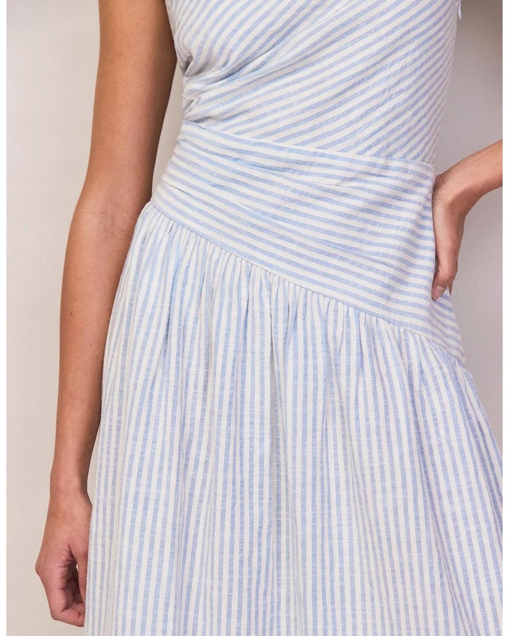 Ro&zo White And Stripe Cotton One Shoulder Dress