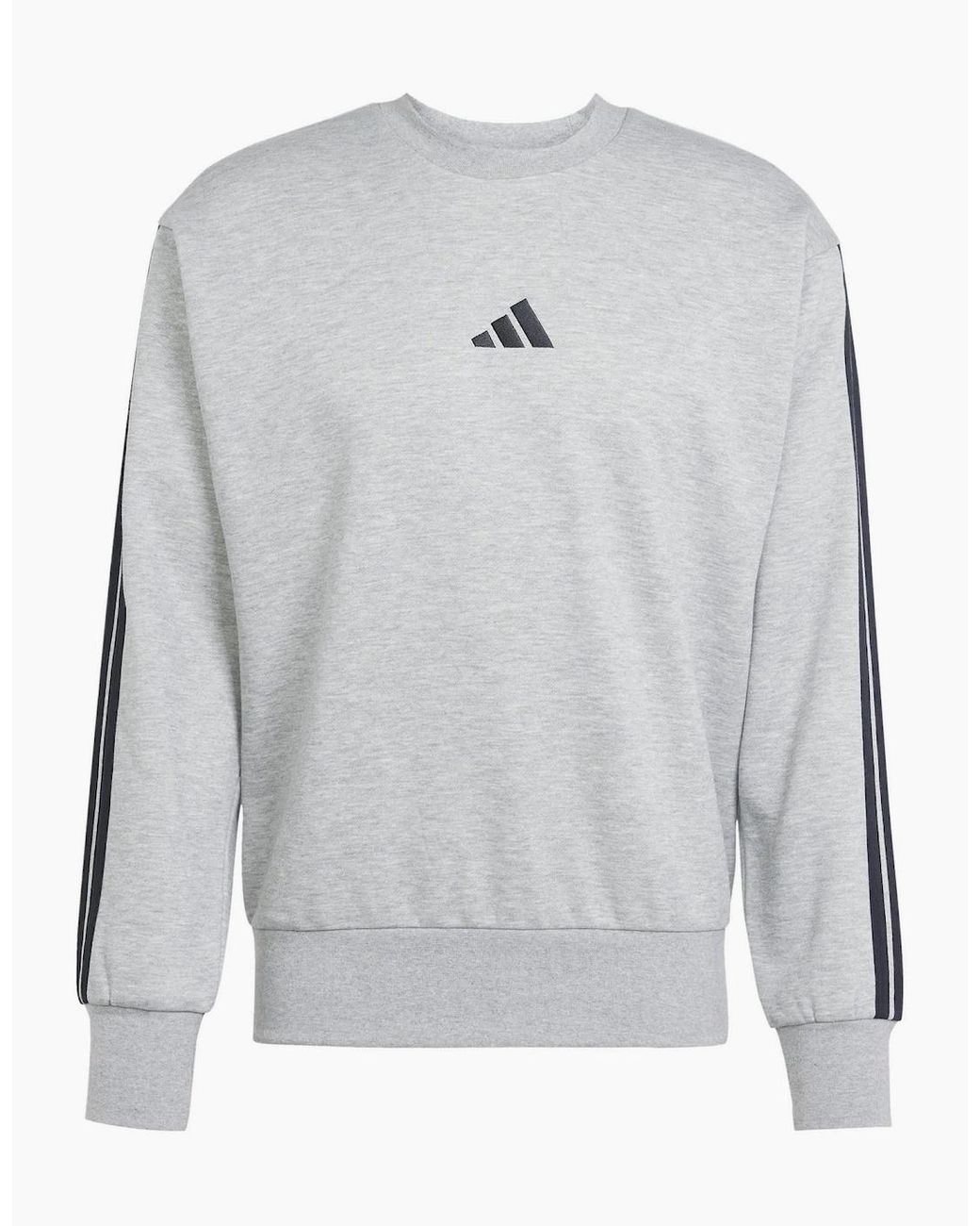 Adidas Gray Essentials 3 Stripes Fleece Sweatshirt for men