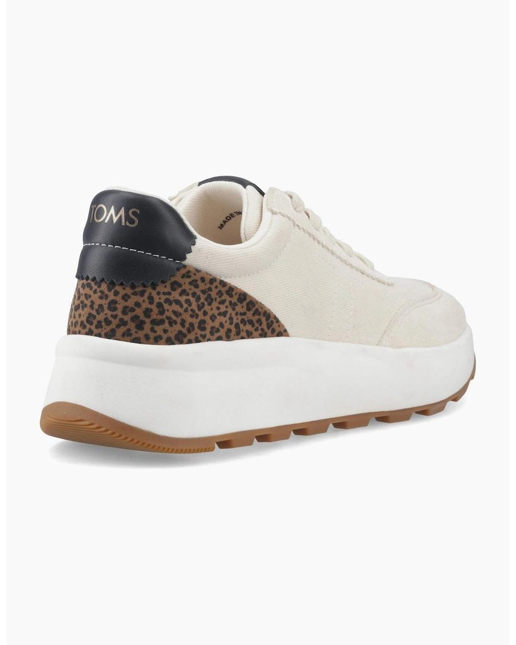 TOMS White Trvl Lite Wedge Leather Cheetah Print Trainers