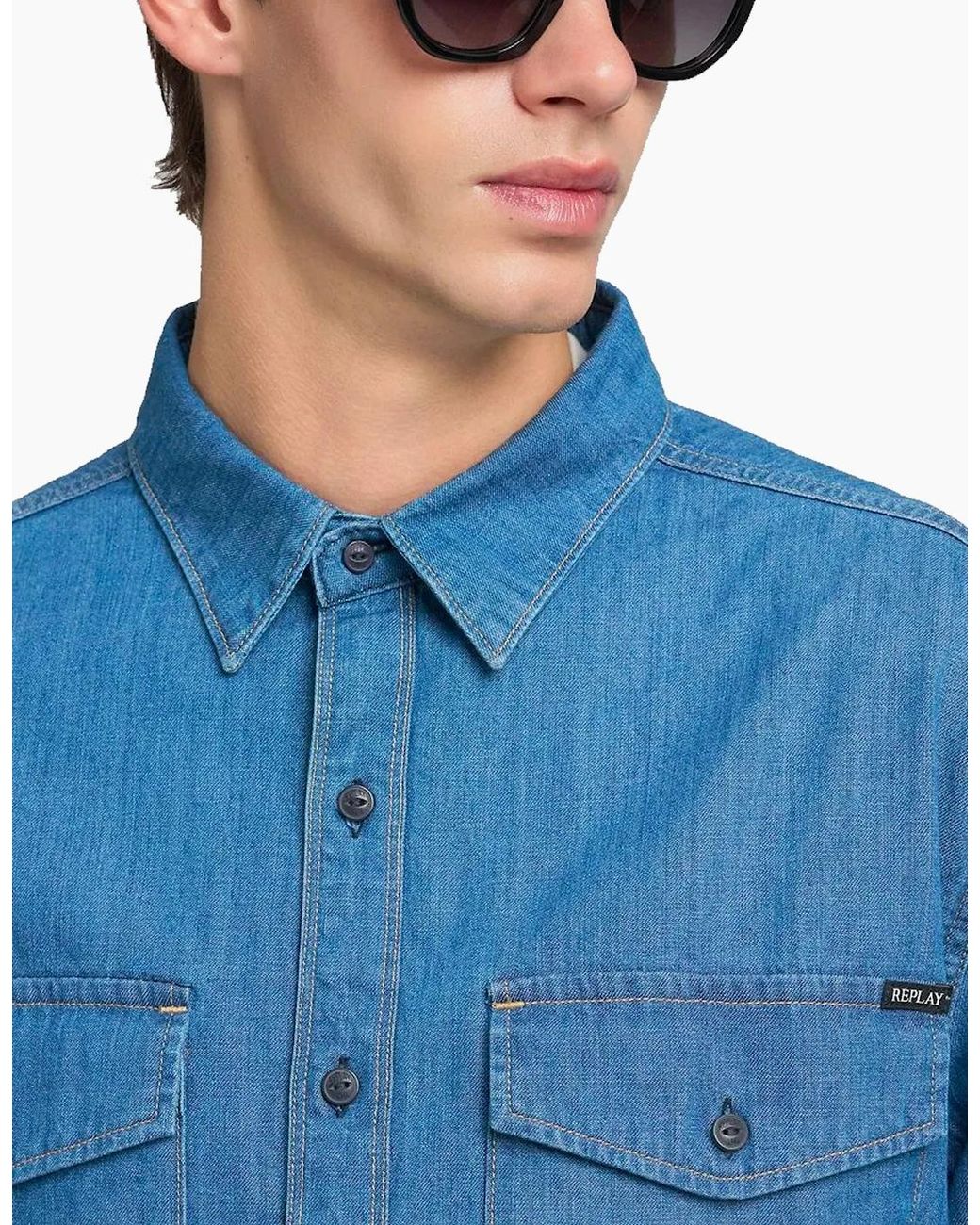 Replay Blue Denim Shirt for men