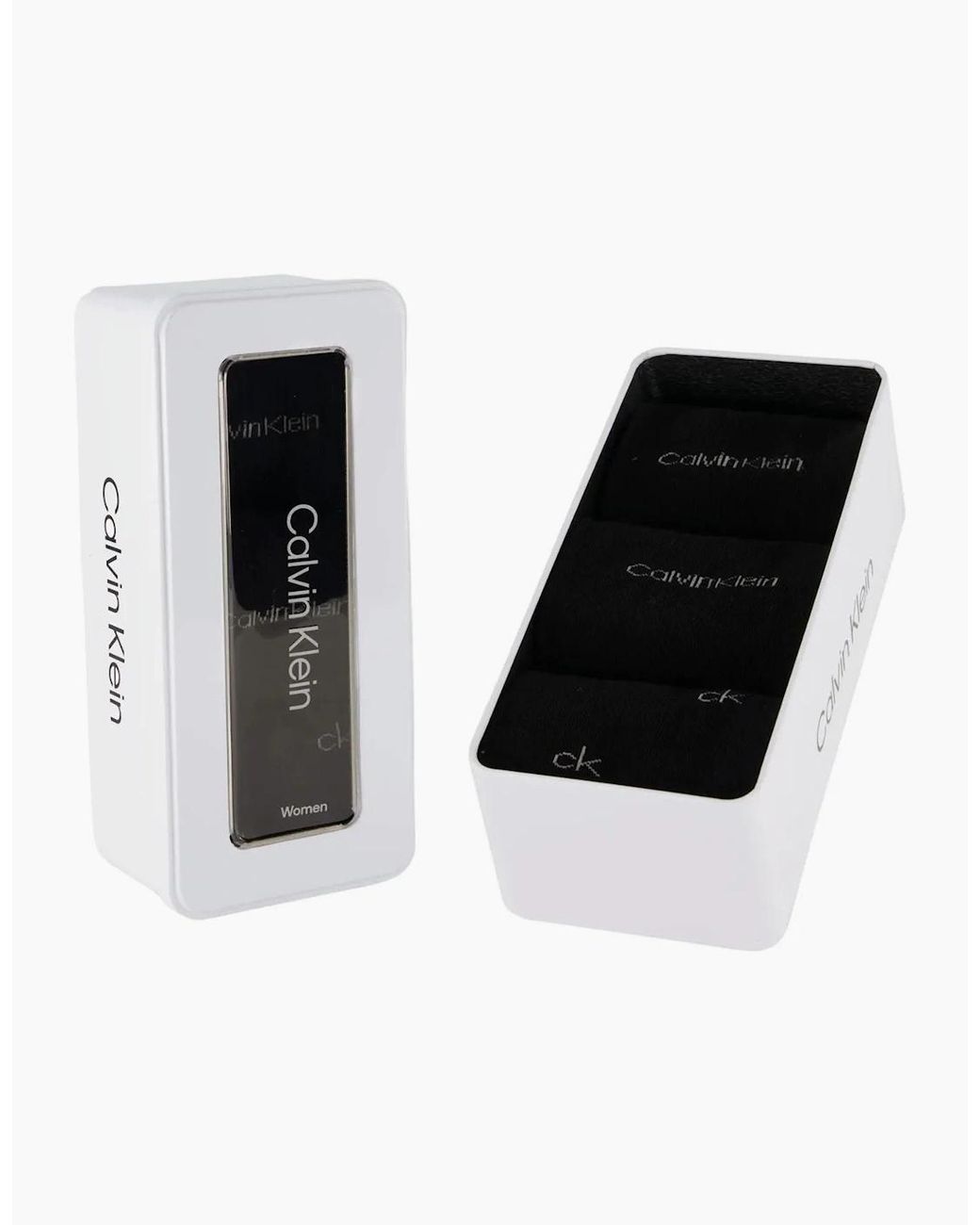 Calvin Klein Black 3-Pack Allover Logo Socks Gift Tin
