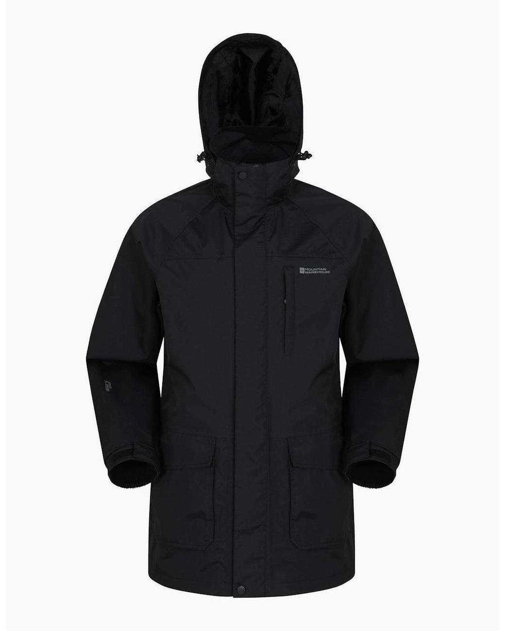 Mountain Warehouse Black Glacier Ii Long Waterproof Jacket for men