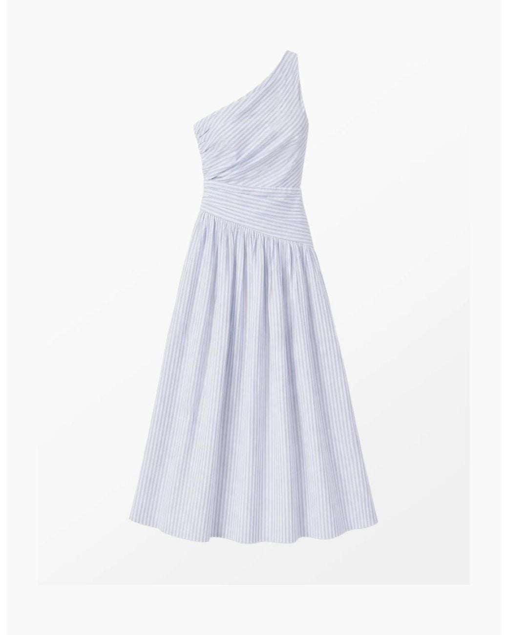 Ro&zo White And Stripe Cotton One Shoulder Dress