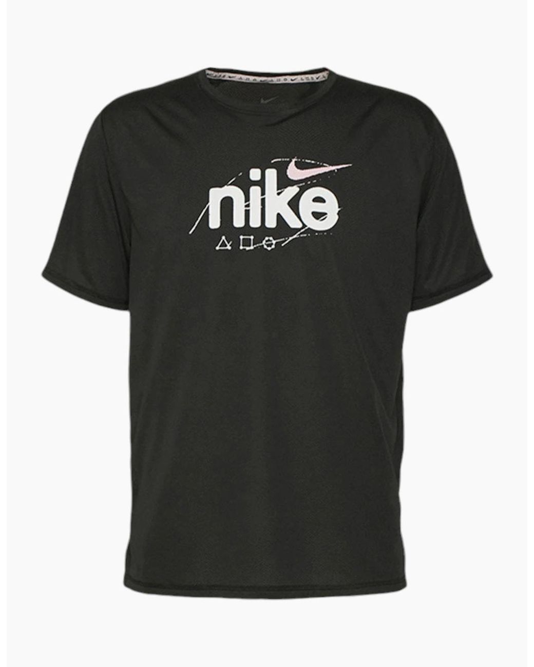 Nike Black Dri-Fit T Shirt Short Sleeve Quick Dry Miler Reflective Running Tops for men
