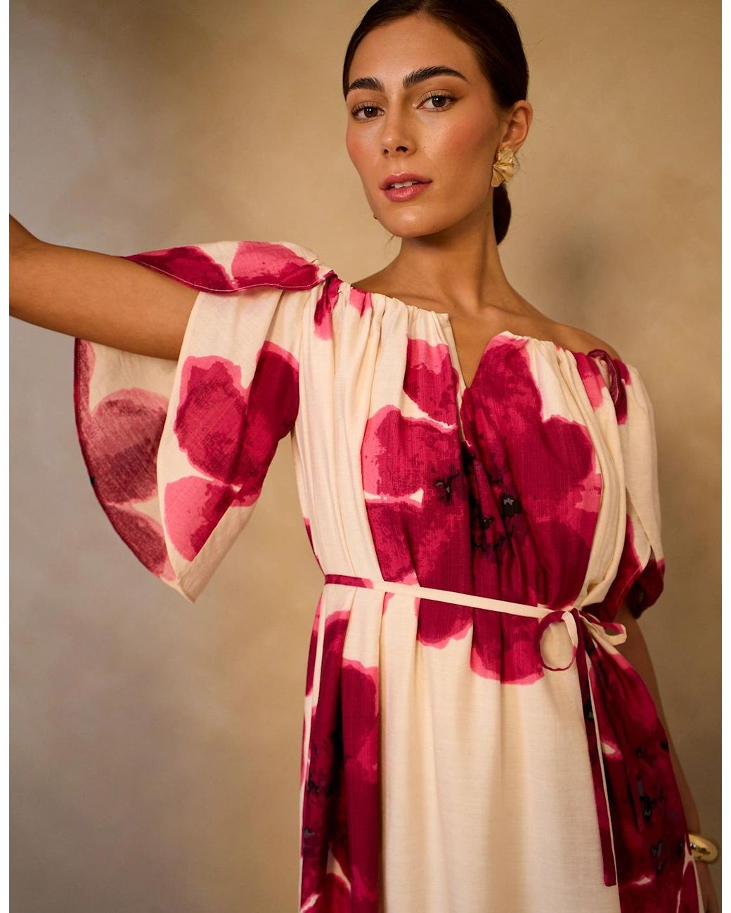 Gini London Pink Bardot Trapeze Maxi Dress