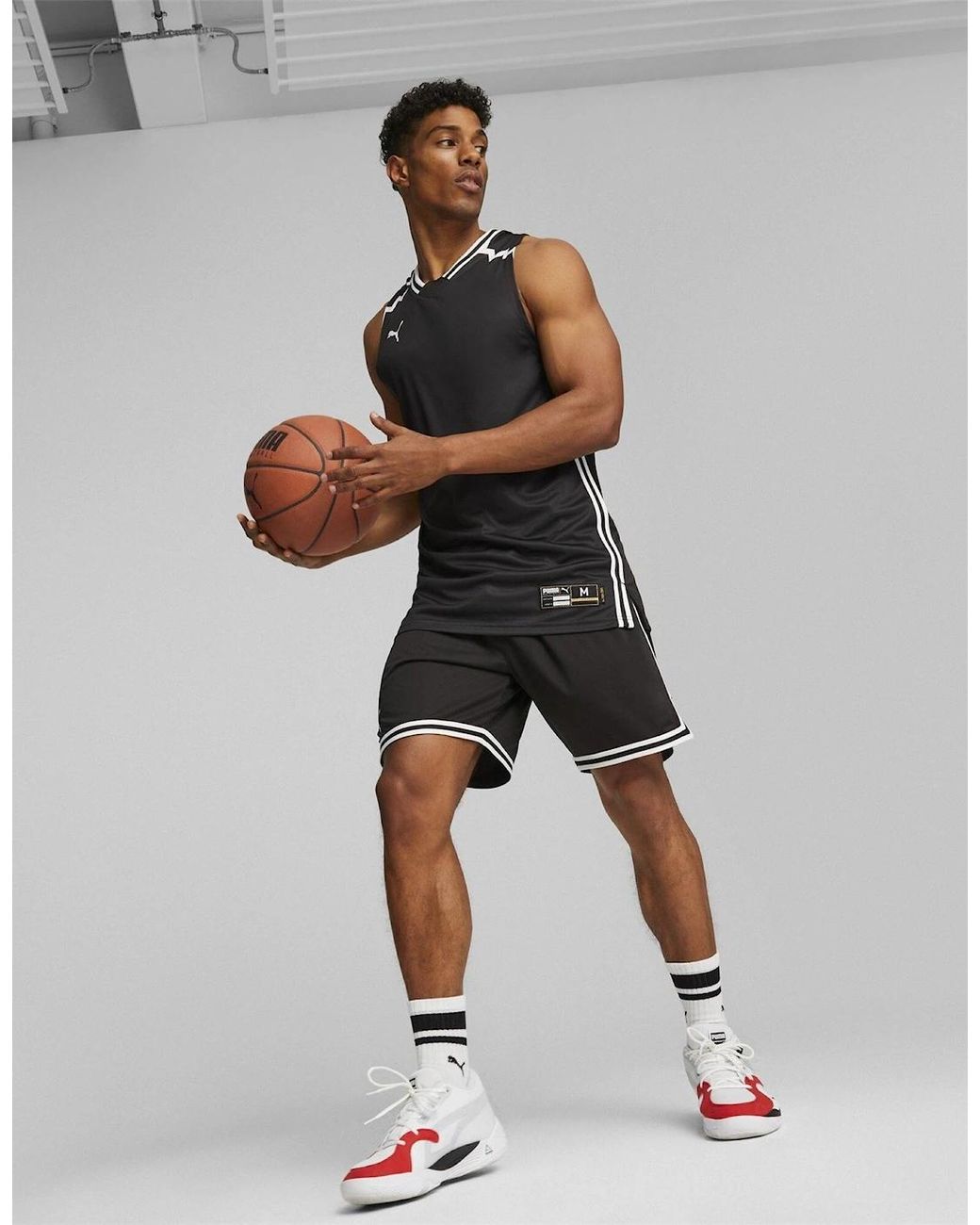 PUMA Black Hoops Team Game Performance Basketball Jersey for men