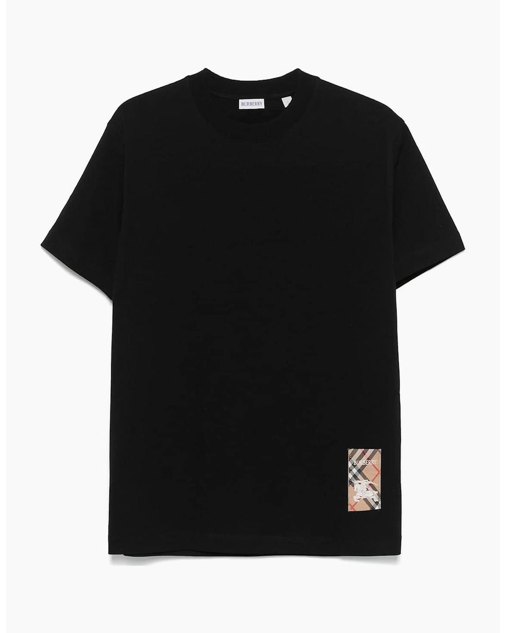 Burberry Black Check-Logo Patch Cotton T-Shirt for men