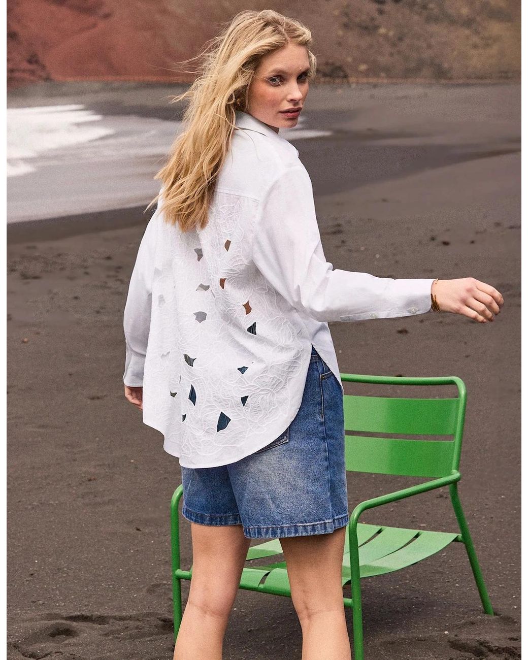 Ro&zo White Cutwork Embroidered Back Shirt