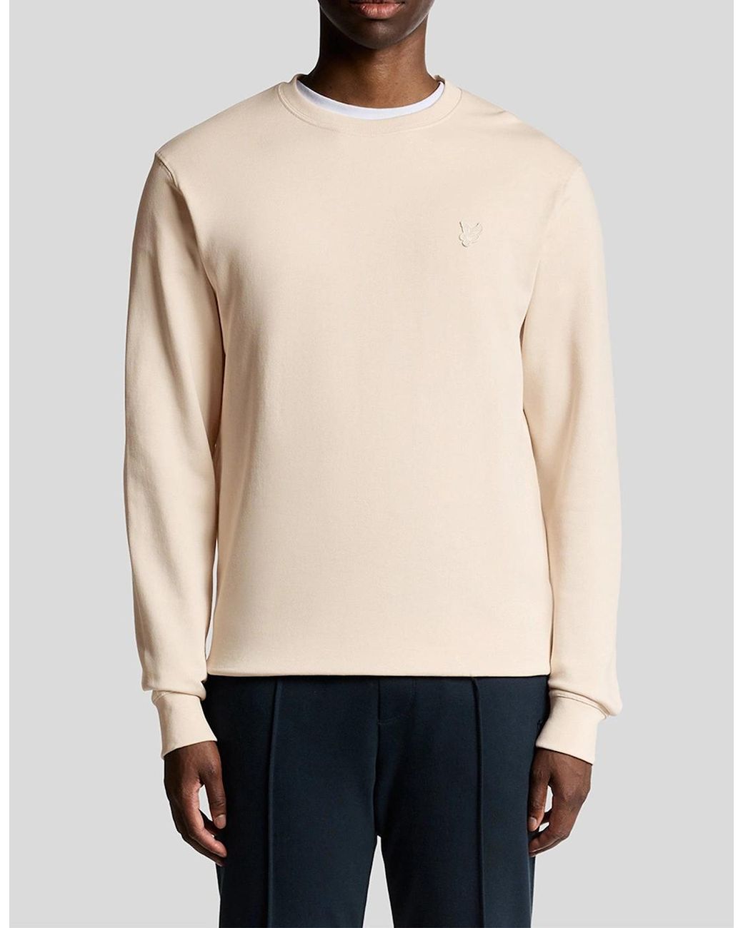 Lyle & Scott White Lyle & Scott Tonal Superfine Crew Neck Sweat for men