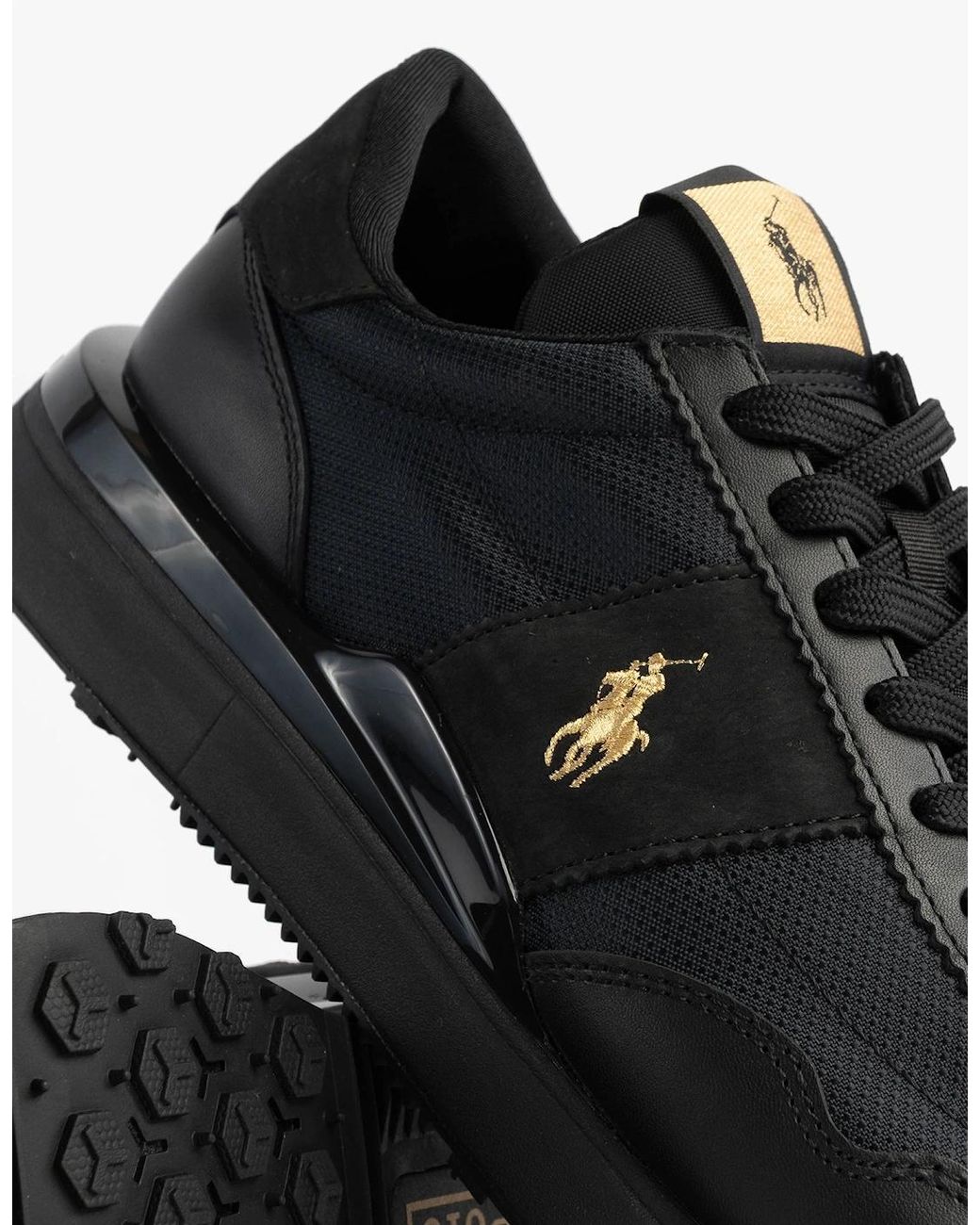 Polo Ralph Lauren Black Train 89 V2 Lace Up Suede-Panelled Trainer for men