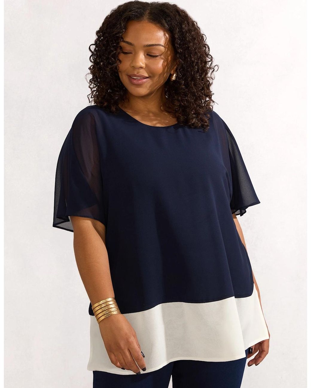 Live Unlimited London Blue Colour Block Overlay T-Shirt