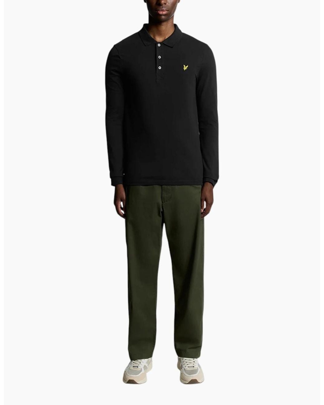 Lyle & Scott Black Polo Shirt Lp400Vog Long Sleeve Summer Casual Cotton Tee for men