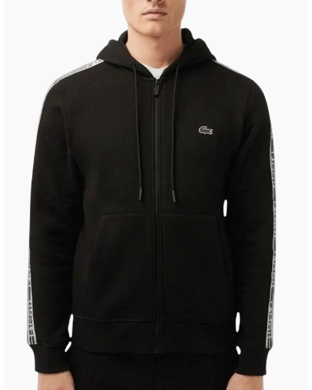 Lacoste Black Branded Tape Zull Zip Hoodie for men