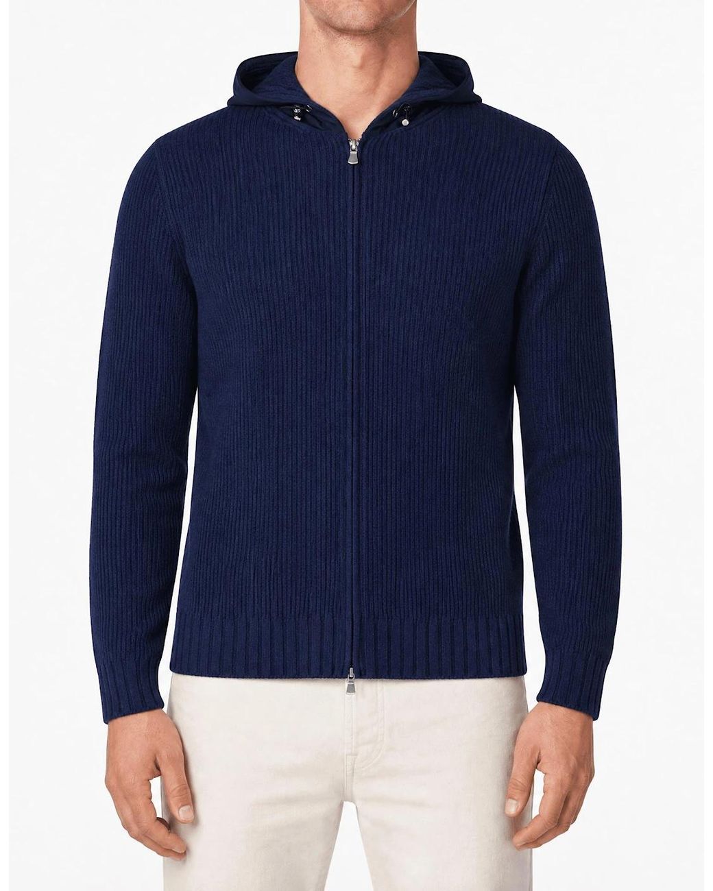 Gran Sasso Blue Ribbed Zip-Up Hoodie for men