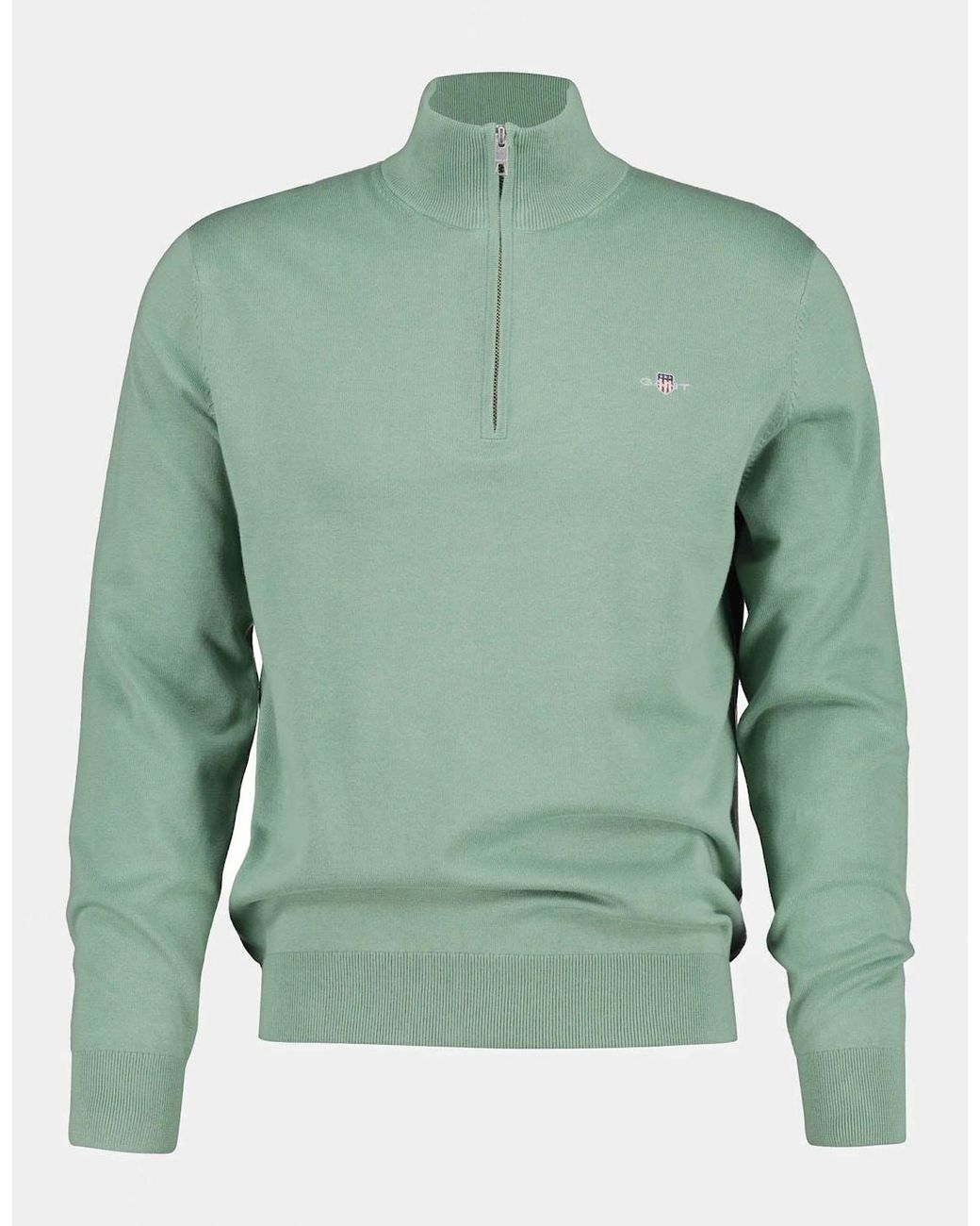 Gant Gray Classic Cotton Shield Logo Half Zip Jumper for men