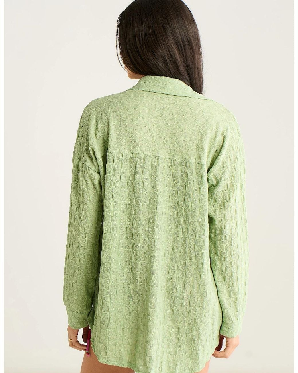Gini London Green Sage Textured Oversized Long Sleeve Shirt