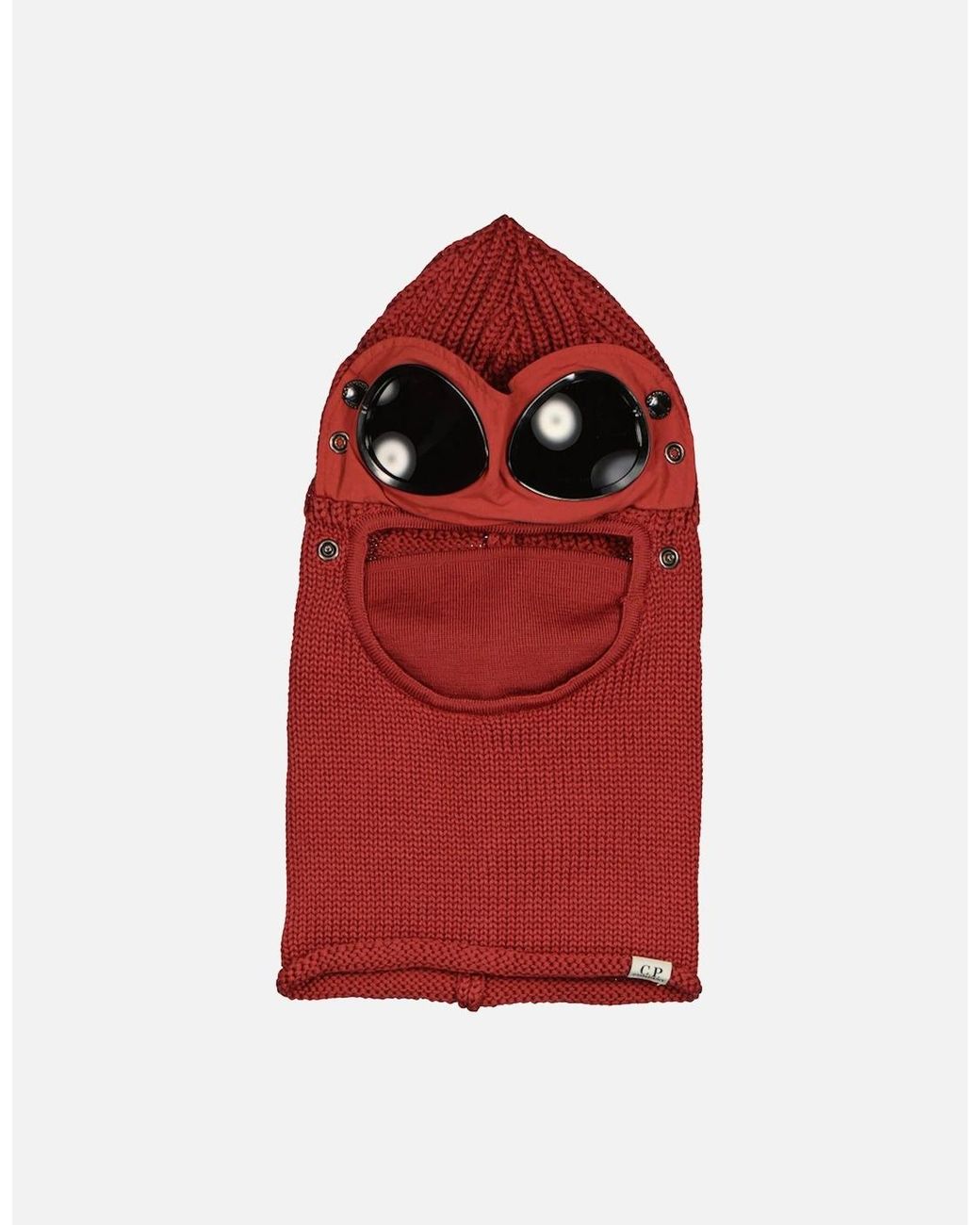 C P Company Red Knitted Goggle Ski Mask for men