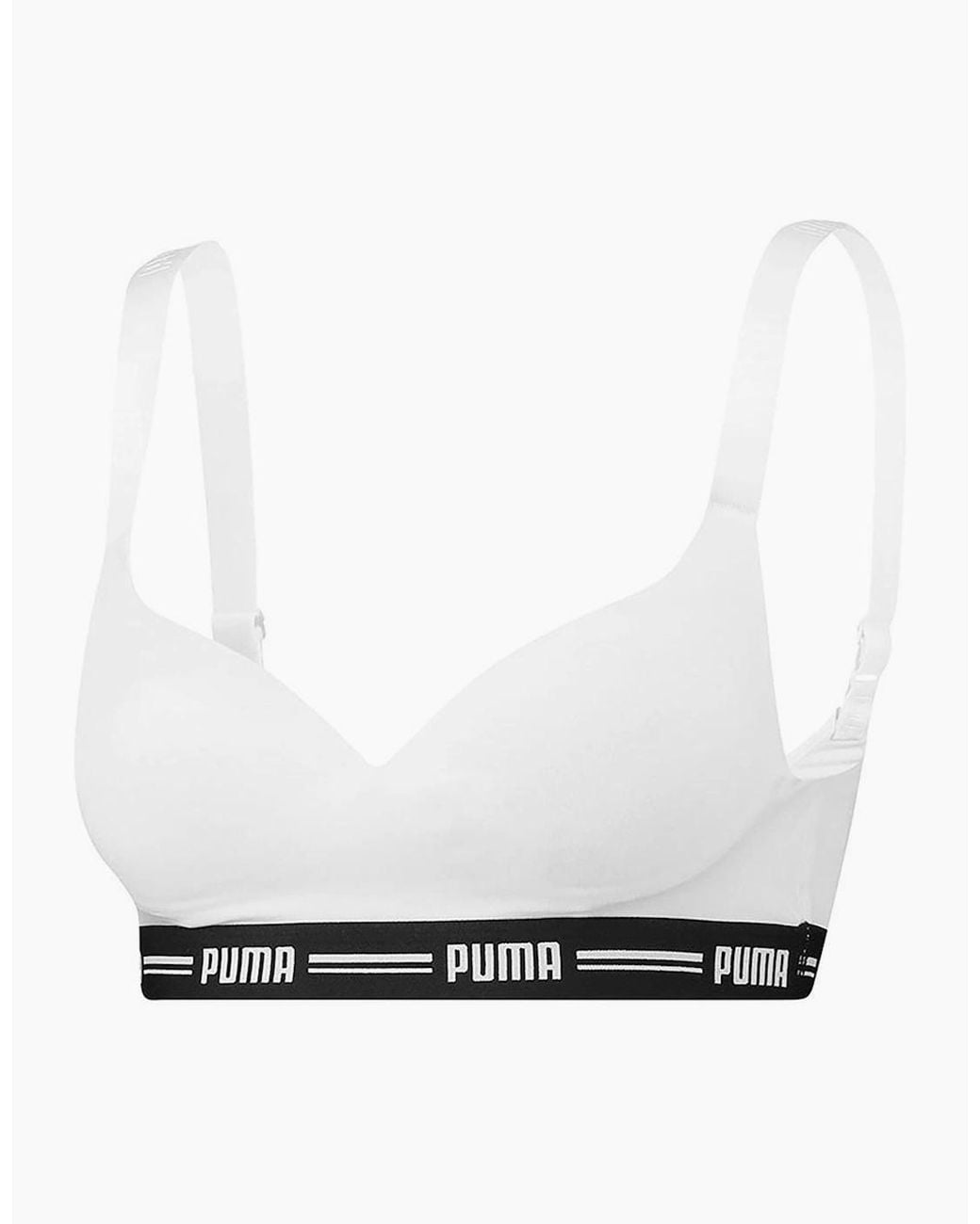PUMA White Striped Logo Padded Bra Top