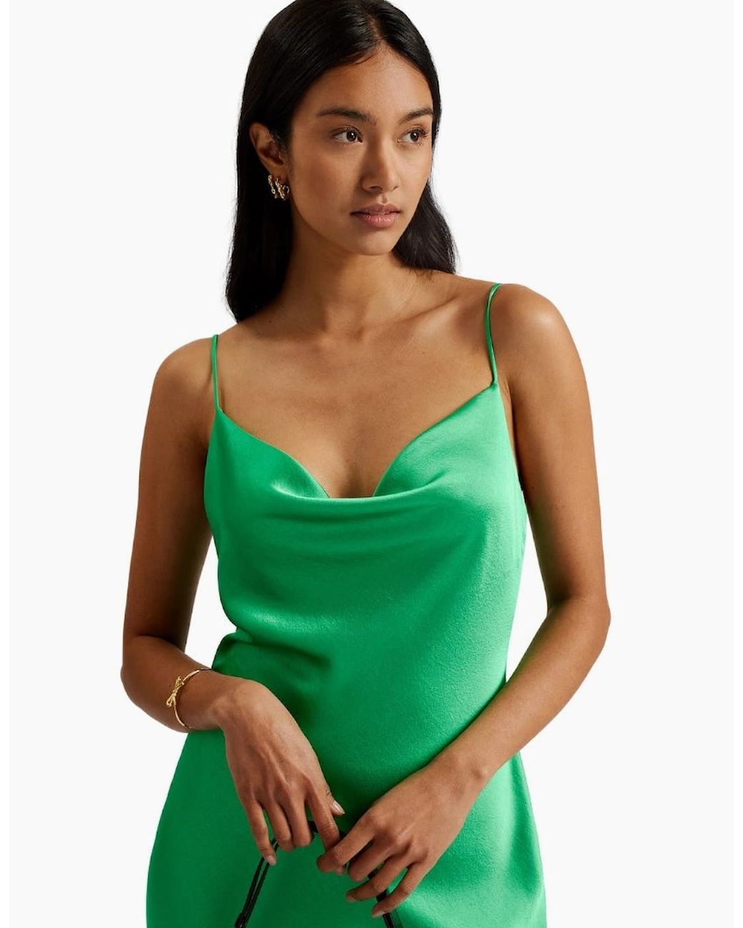 Ted Baker Green Tunca Satin Cowl Neck Evening Midi Dress